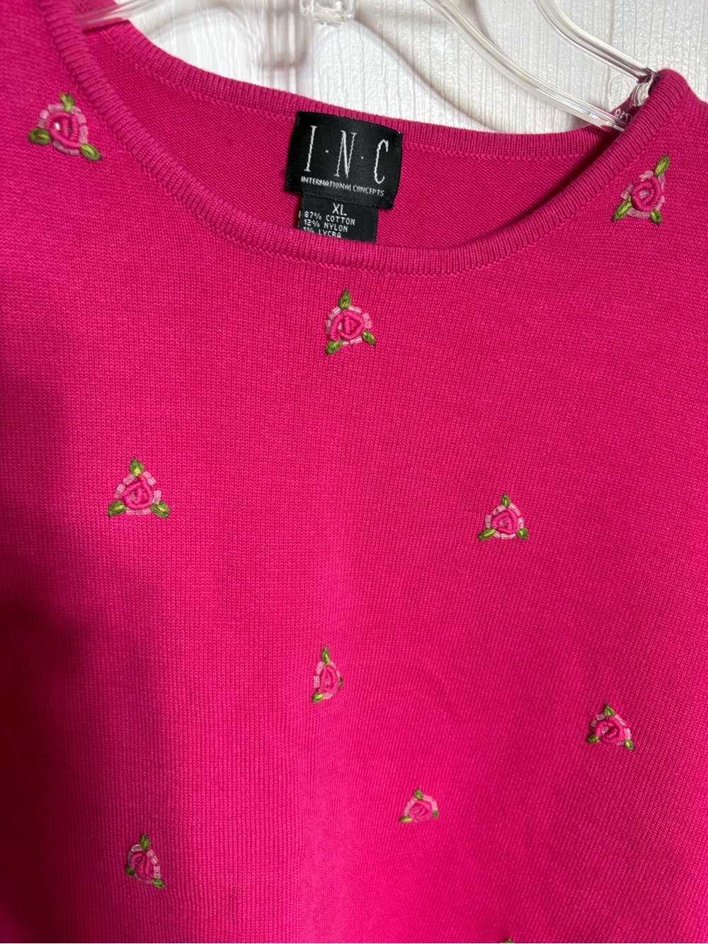 INC International Concepts Hot Pink Short Sleeve Tee with Embroidered Motifs - Picture 2 of 4